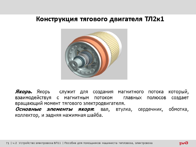 Конструкция тягового двигателя ТЛ2к1 Якорь. Якорь  служит для создания магнитного потока который, 